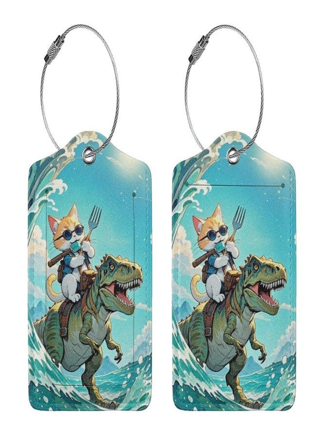 ZHAZHANIU Luggage Tags for Suitcases Funny Leather Carnival Cruise Luggage Tags Cute Travel Name Tags for Cruise Ships Travel Essentials 2 Pack (Dinosaurs and Cats) - Image 1